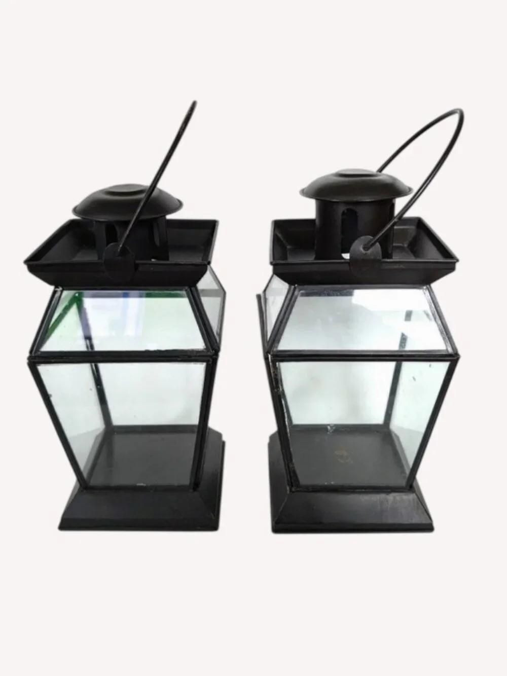 Pottery Barn Black Metal &‎ Glass Lanterns Set